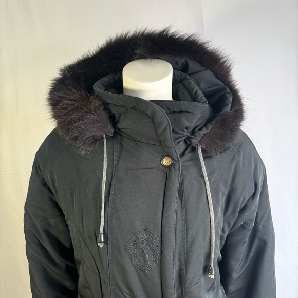 NUAGE BLACK PARKA COAT OVERSIZED JACKET FAUX FUR VINTAGE COAT XS - Picture 8 of 14